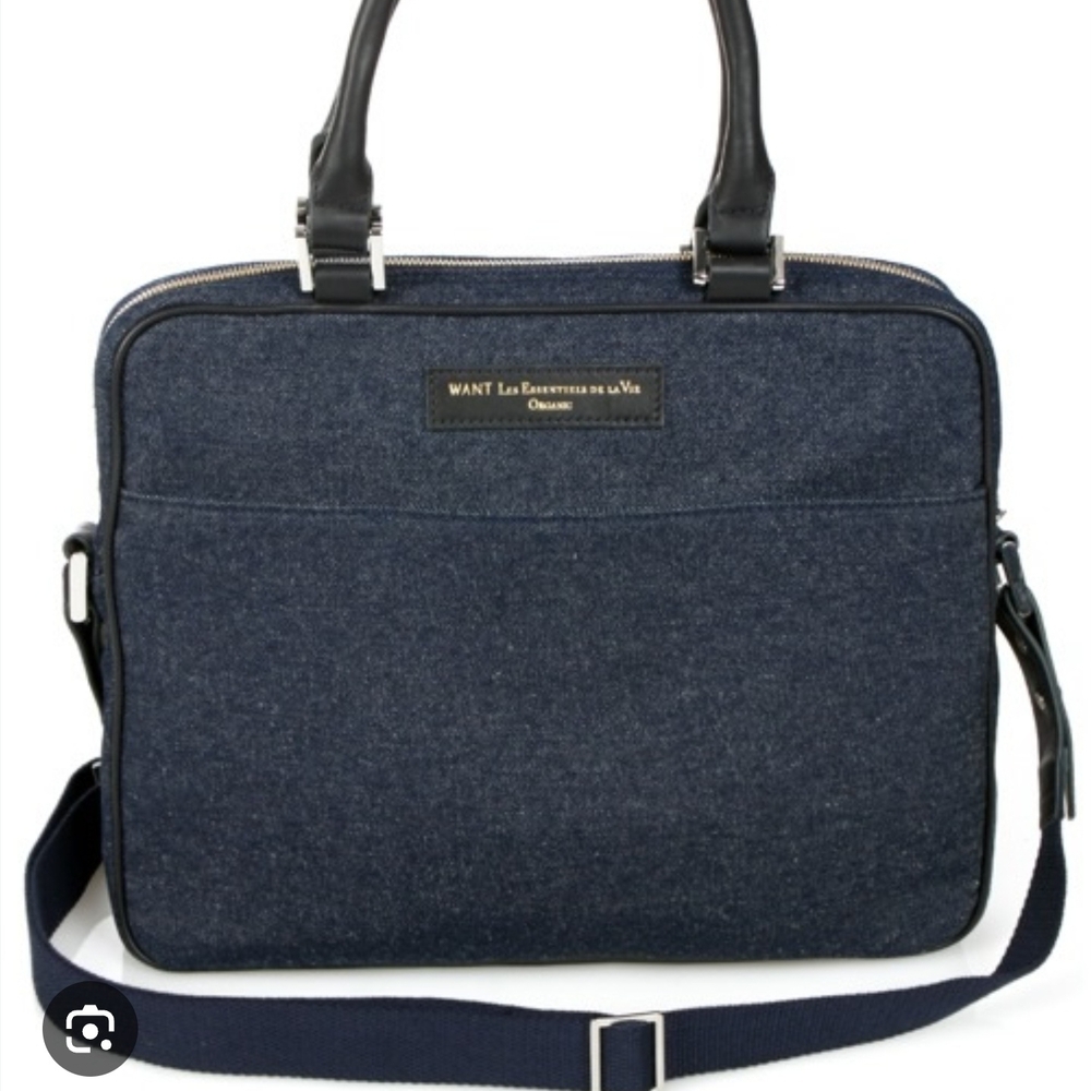 WANT Les Essentiels Denim Blue Briefcase